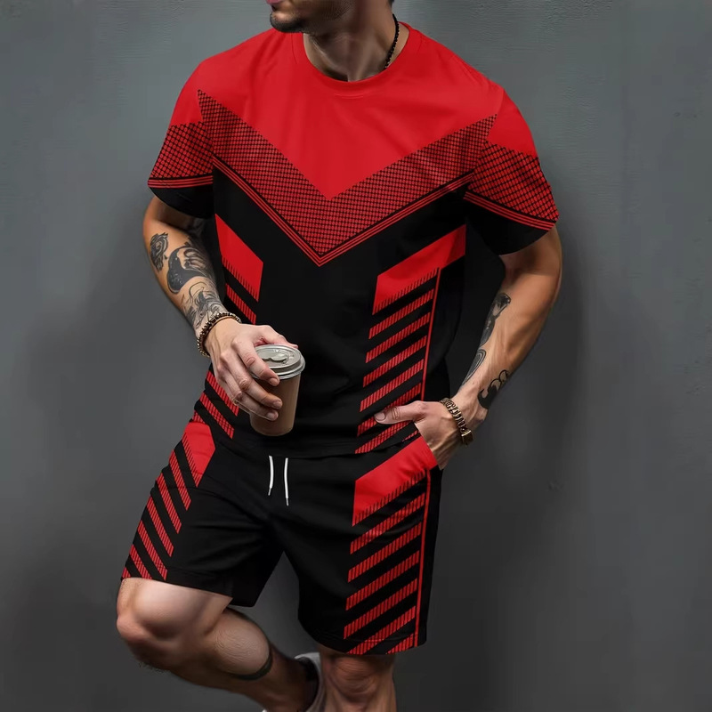 2026 Cross-Border Foreign Trade Fashion Trends 3D Printed Men's Sports Round Neck Short-Sleeved Tops and Shorts Combination Men's Clothing 2026 Cross-Border Foreign Trade Fashion Trends 3D Printed Men's Sports Round Neck Short-Sleeved Tops and Shorts Combination Men's Clothing