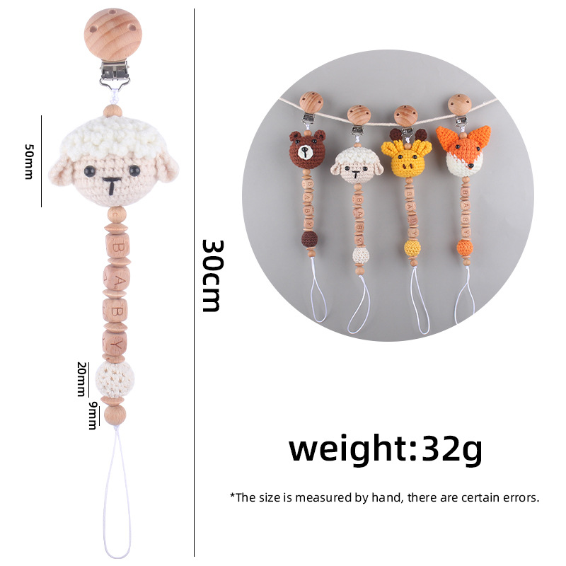 Nueva mano de lana ganchillo animal mordedor calmante bebé Super lindo animal cabeza Cadena de chupete cadena anti-gota