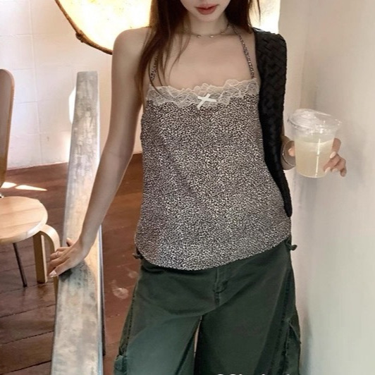 Private Server Signature Leopard Print Niche Retro Leopard Lace Halter Neck Slimming Backless Camisole