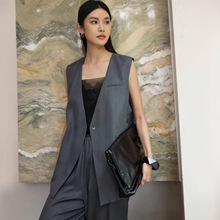 【高智西装马甲】恒温桑蚕丝无领廓形坎肩女中长款通勤无袖外套秋