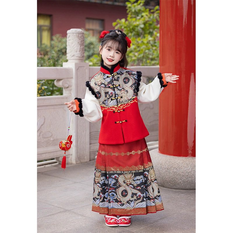 Национальный стиль детский костюм Hanfu конский костюм юбка Ming Tang костюм плюшевый и толстый для девочек