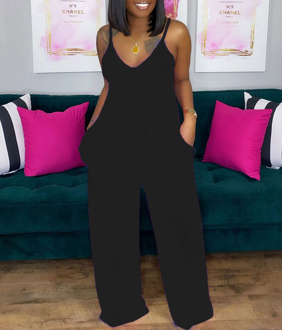 Sexy Deep V-Neck Hanging Wide Loose Jumpsuit NSBTY61842