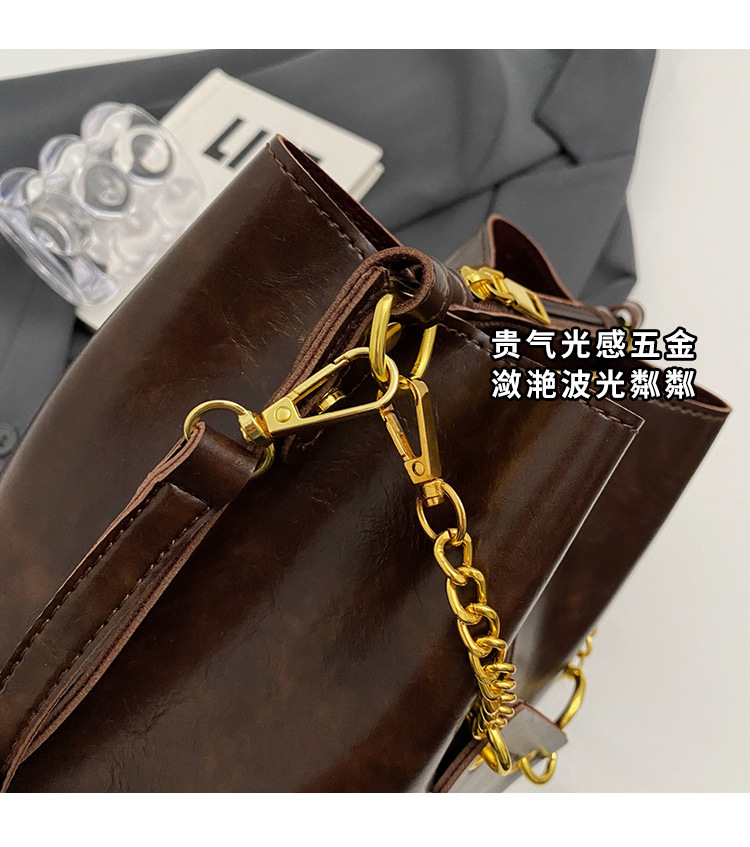 Túi bucket nữ rút dây đeo chéo đi làm kiểu dáng hiện đại — Màu cà phê chi tiết 7