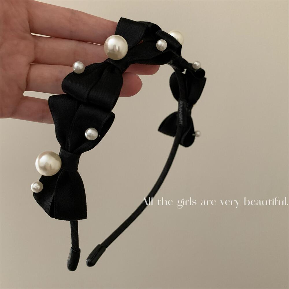 Retro Bow Knot Cloth Metal Inlay Pearl Hair Band 1 Piece