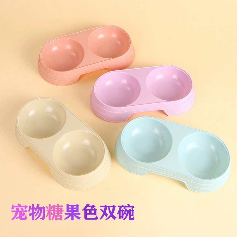 Простой стиль Конфеты Миска для собак Кошка Двойная миска Миска для воды Бассейн для еды Нескользящая Антидетонационная кормушка для питьевой воды Товары для кошек