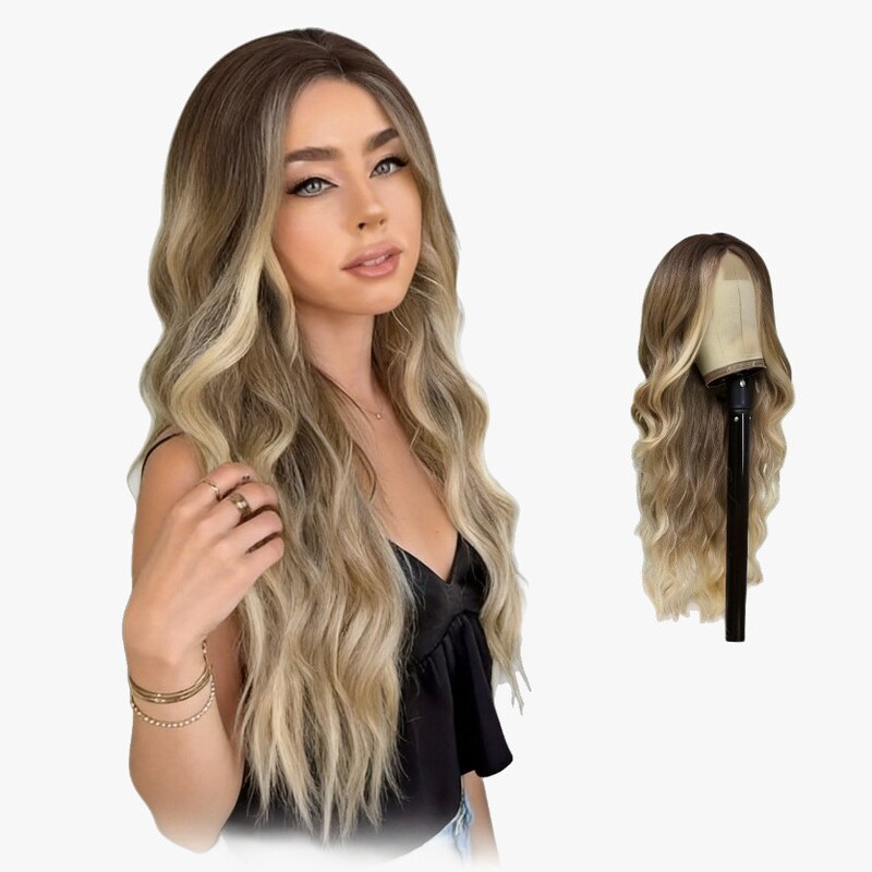 European and American Cross-Border 26inch Blonde Curly Wig Long Loose Wave Middle Parting Women's Long Curly Wig European and American Cross-Border 26inch Blonde Curly Wig Long Loose Wave Middle Parting Women's Long Curly Wig