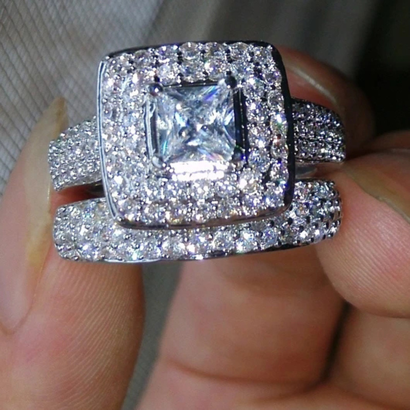 Silver Inlaid Square White Zirconium Full Diamond Ring Simple Creative Birthday Gift Ring_voghion.com