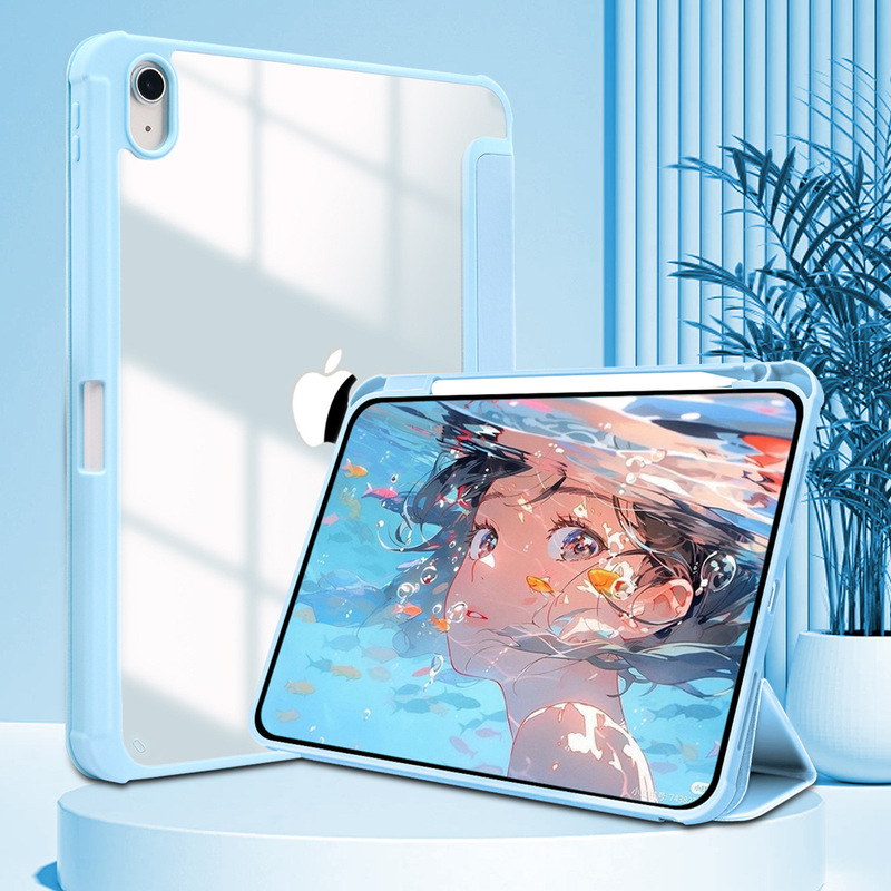 IPad保護カバー2025pad11アクリル三つ折りペン溝皮カバーpro13新型air5保護ケース|undefined