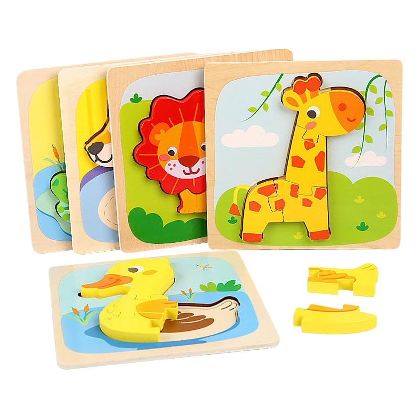 1-2-3 años educación temprana Niños y niñas bebé rompecabezas de juguete infantil de madera 3D dibujos animados animal tridimensional hebilla pequeño rompecabezas