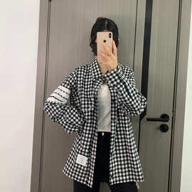 工厂直营高品质新款春秋季法兰绒压胶四杠长袖尖领女款衬衫外套