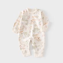 婴儿肩扣套头连体衣长袖纯棉春秋哈衣男女宝宝婴幼儿童春夏爬服