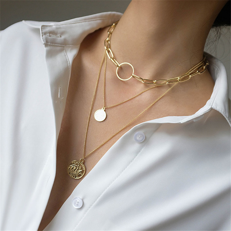 Fashion Portrait Tag Clavicle Chain Alloy Multilayer Necklace display picture 2