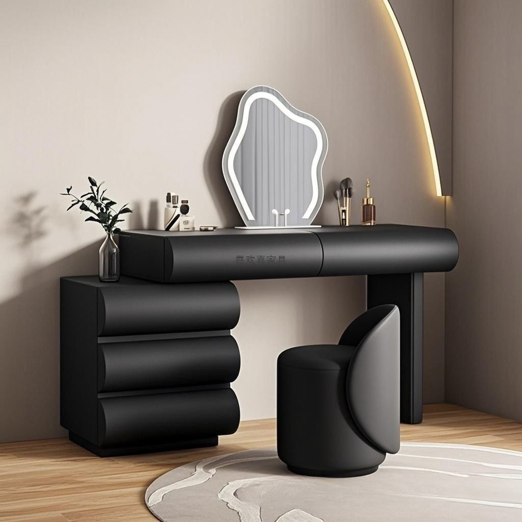 Solid Wood Painted Dressing Table Storage Cabinet and Cupboard Integrated Bedroom Wabi-Sabi Style Simple Bedside Retractable Dressing Table Combination