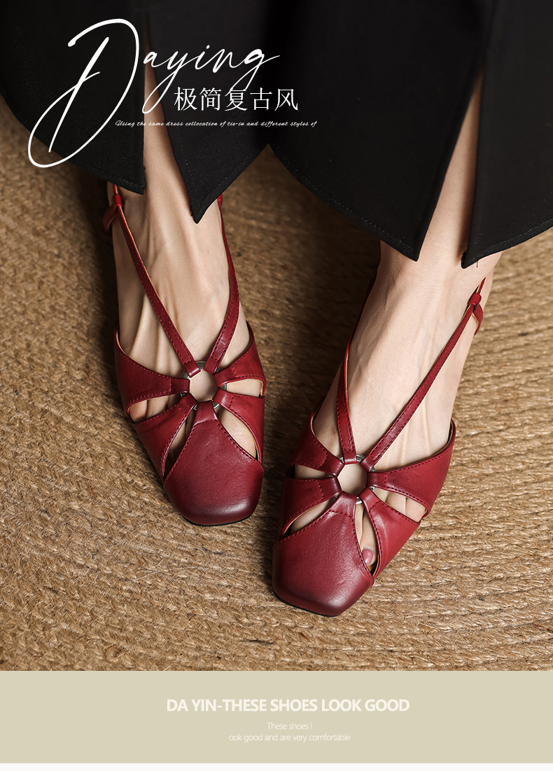 Sandal nữ quai ngang mũi nhọn phong cách vintage, gót thấp 3 cm — đen chi tiết 2