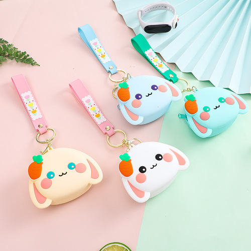 Silicone Bamboo Small Rabbit Cartoon Wallet Keychain Pendant Plush Ears Phone Bag Clip Bag Earphone Bag Accessory Wholesale