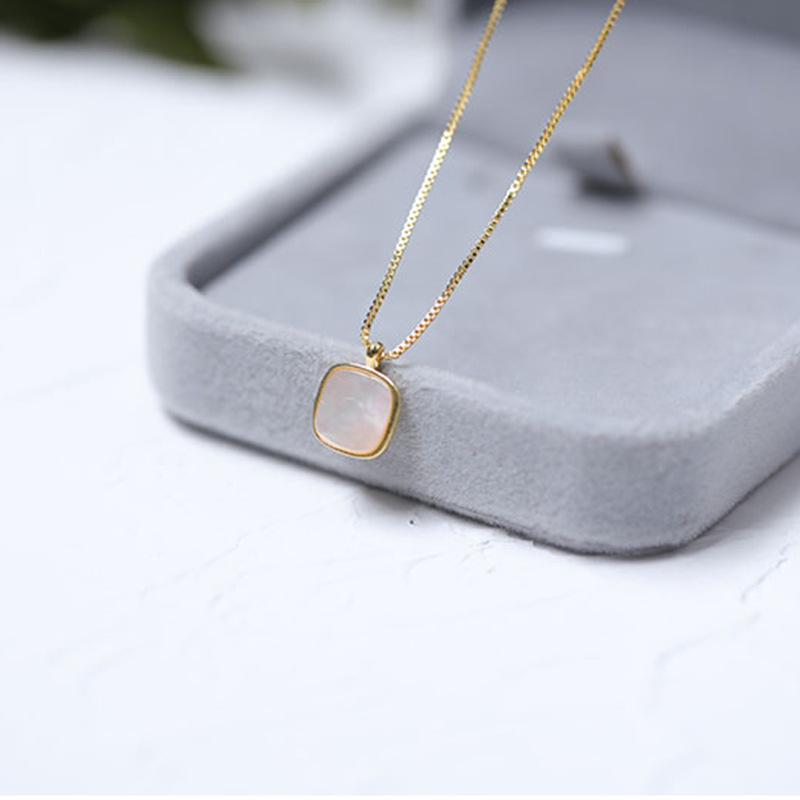retro square shell pendant copper necklace wholesale nihaojewelrypicture4