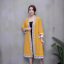 春夏款仙女系黄色亚麻风衣 四季棉麻外披女 南亚风情民族服装汉服
