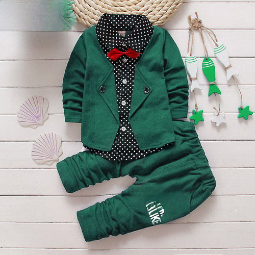Spring Style Korean Version Long-Sleeve Cardigan Children's Gentleman Set with Bow Tie Sweatshirt and Small Trousers Two-Piece Set Children's Clothing Wholesale