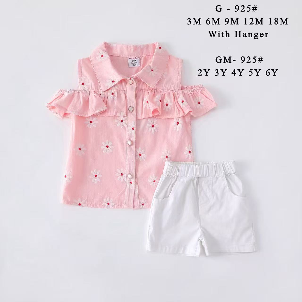 女童衬衫套装新款儿童翻领衬衫+短裤2件套2Y-6Y女宝花套装夏GM925
