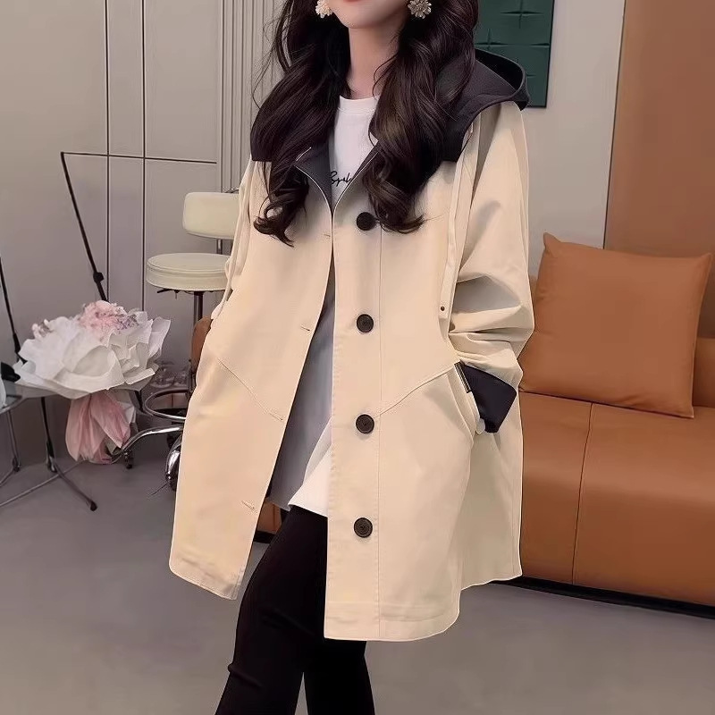 150kg Extra Large Size Mid-Length Trench Coat for Women 2026 Autumn and Winter Plus-Size Korean Style Loose Versatile Color-Blocking Coat
