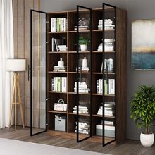 實木書櫃落地帶玻璃門現代簡約組合書櫥儲物置物家用北歐書架
