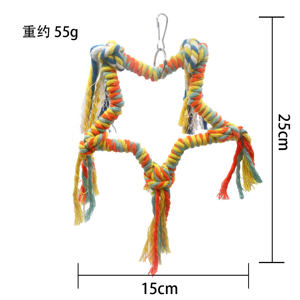 Cuerda de algodón en forma de estrella de cinco puntas columpio colorido juguete para pájaros loro percha trepando la boca soporte de la estación accesorios de decoración de jaulas para pájaros