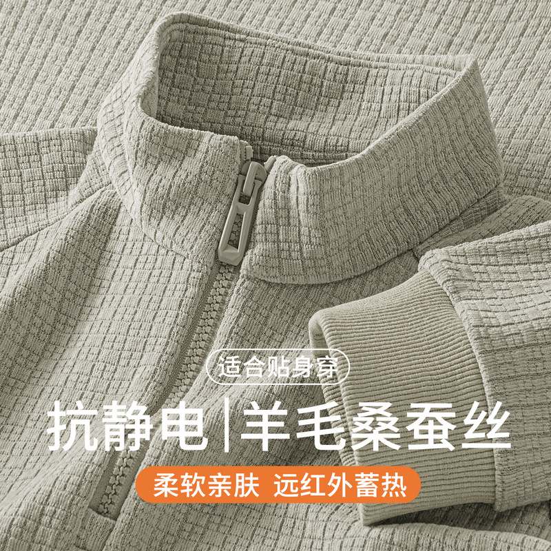 380g Heavyweight Mulberry Silk Wool Stand Collar Sweatshirt Base Layer Men's New Spring and Autumn Long-Sleeve T-Shirt Antibacterial Top