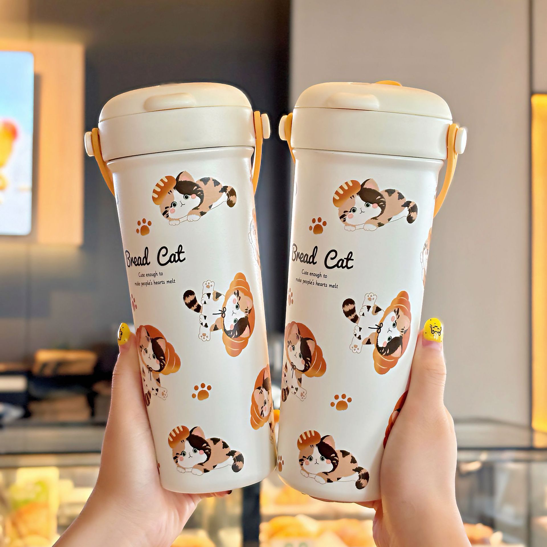 Cute serie de gatos tazas de diseño de tazas de café para chicas 316 tazas de paja portátiles de acero inoxidable