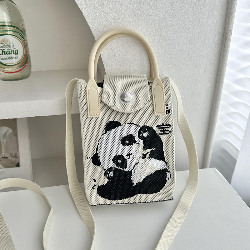 Bolsa de tejido para móviles, caricatura de panda para mujeres, estilo coreano, bolso de hombro único, bolso de viaje, bolso de cambio, bolso pequeño