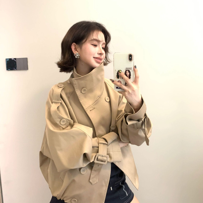 Women's trench coat, 2026 autumn/winter new design, niche khaki color, Korean-style short top for early autumn Women's trench coat, 2026 autumn/winter new design, niche khaki color, Korean-style short top for early autumn