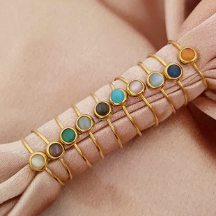 Europe and the United States cross-border new fashion hot selling natural stone multi-color joint ring 18K titanium steel ring women's simple ring