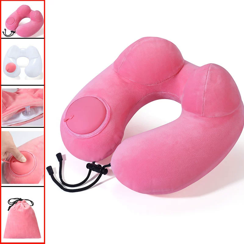 Inflatable handheld neck pillow, airplane for traveling, with neck protection