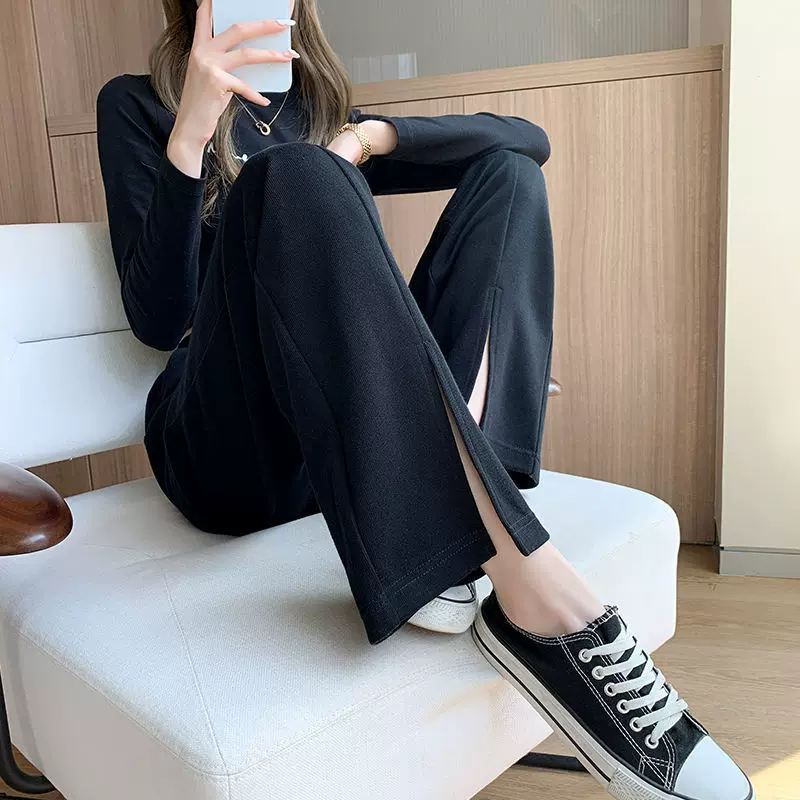 开叉阔腿裤女春秋季2022高腰宽松拖地小个子秋冬直筒裤子显腿长