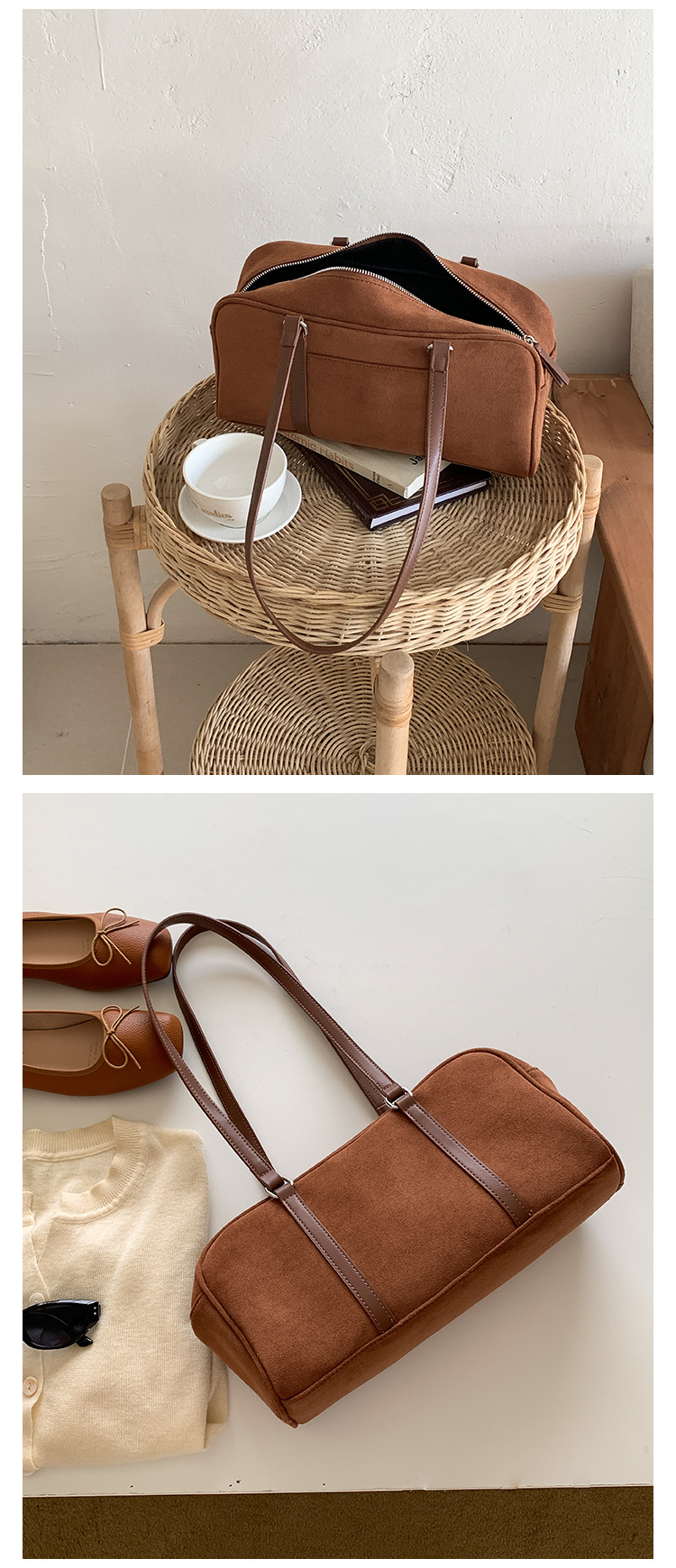 2024 suede autumn edition versatile shoulder bag, women's high-end sense, large capacity commuting plush bag_voghion.com