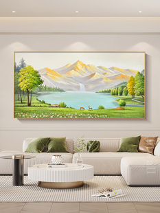 金山聚宝盆现代简约客厅装饰画西墙沙发背景挂画山水风景手绘油画-阿里巴巴