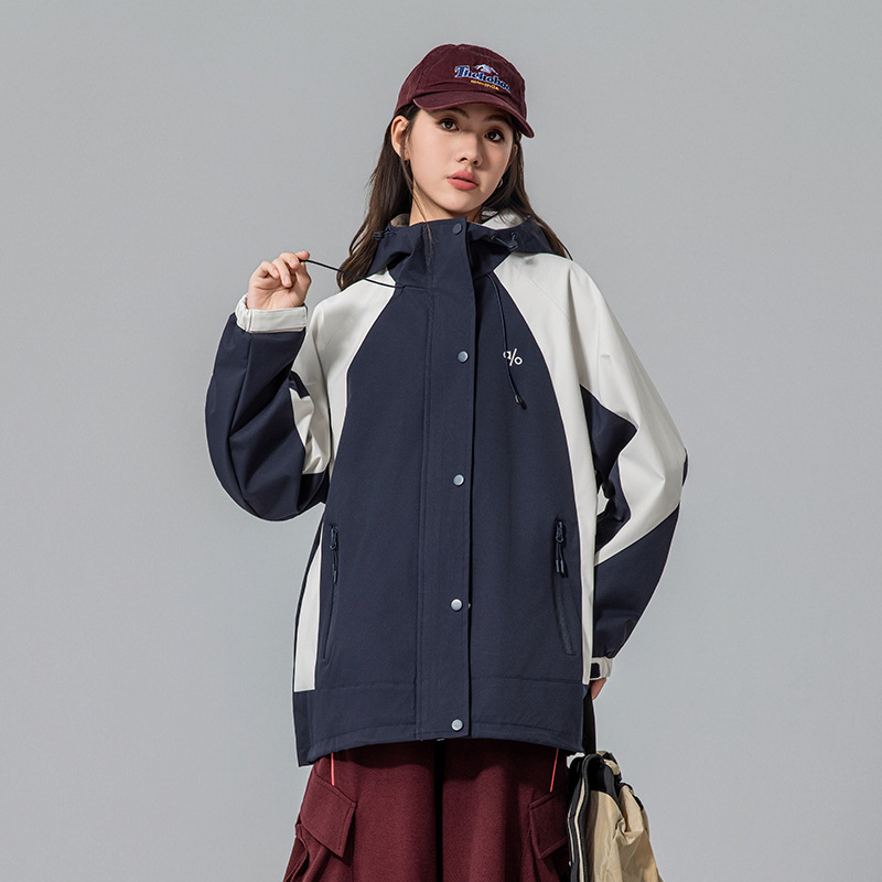 A3 Women's Jacket 2025 Autumn Hooded Junior High School Student Trendy Brand Workwear Windbreaker Loose High School Student Windbreaker Trendy