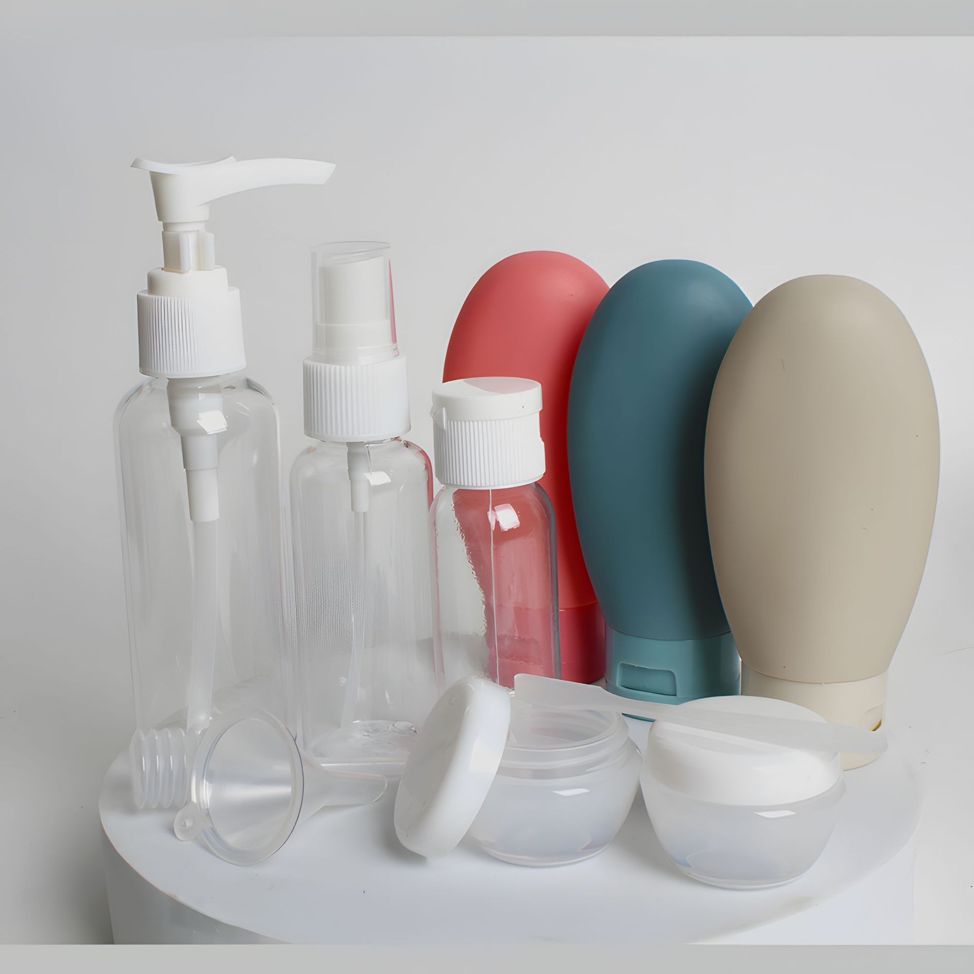 Juego de viaje de subembotellado, botella de cosméticos, botella de plástico, botella de loción, botella de champú, botella de spray, juego de once piezas