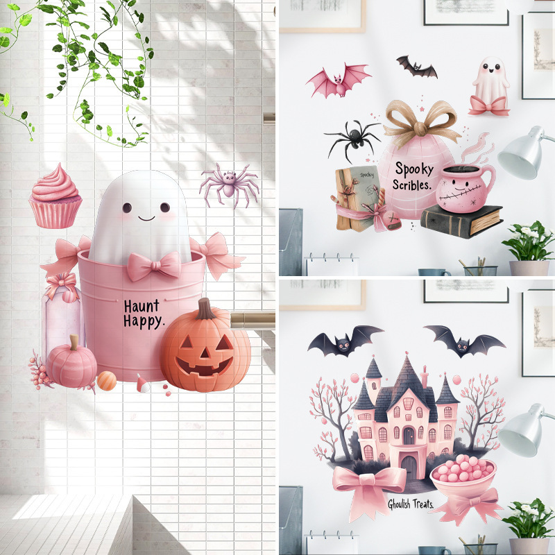 Pink Castle Halloween Wall Stickers Bathroom Toilet Calcium Horror Holiday Decorative Wall Stickers Bat Stickers Pink Castle Halloween Wall Stickers Bathroom Toilet Calcium Horror Holiday Decorative Wall Stickers Bat Stickers