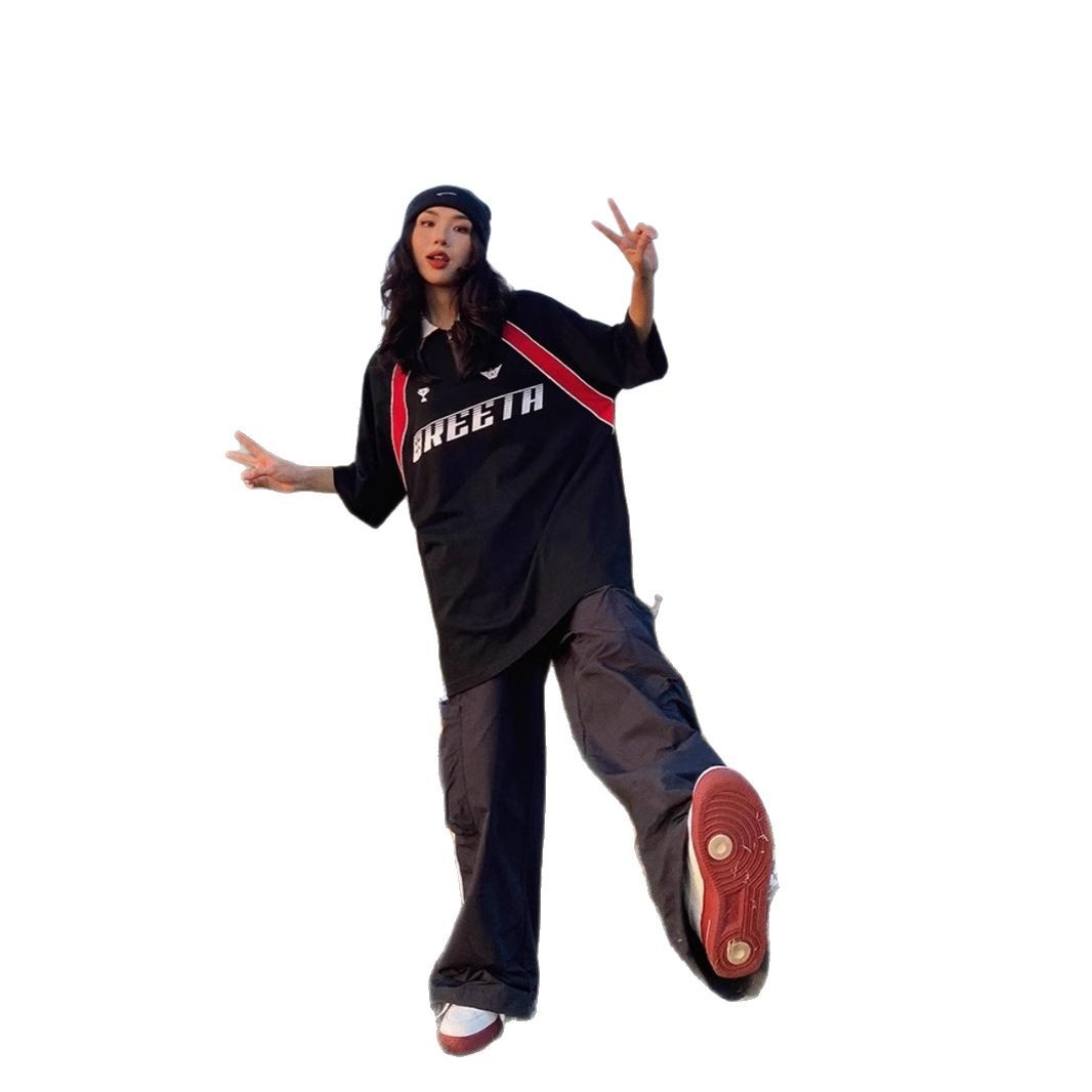 Nueva camisa POLO, solapa, uniforme de fútbol, mangas raglán, camiseta de manga corta, hombres y mujeres, moda nacional, costura estadounidense, contraste de color 2025