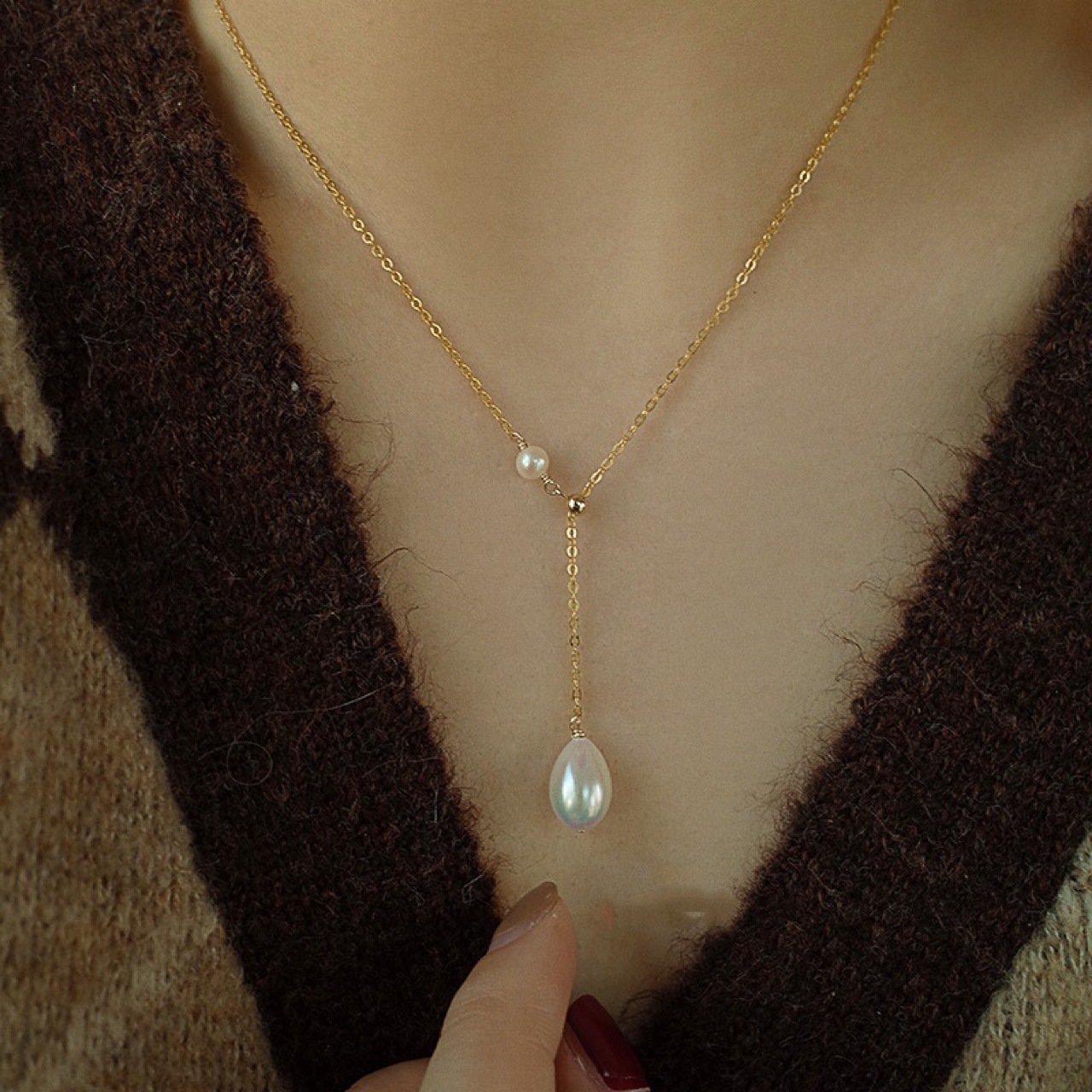 Colar de pérolas de luxo com fecho magnético para mulher_voghion.com