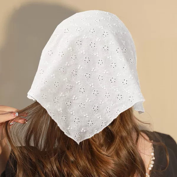 Fashion Summer Thin Fabric Flower Vine Lace Triangle Scarf Hair Belt Sweet Girl Hollow Bag Headscarf Solid Color Strap