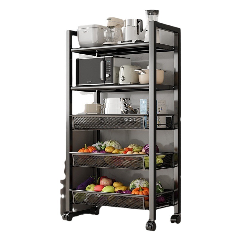 Estante de almacenamiento de cocina piso de múltiples capas horno de microondas estante de almacenamiento drenaje de agua cesta de frutas y verduras estante de almacenamiento de horno multifuncional