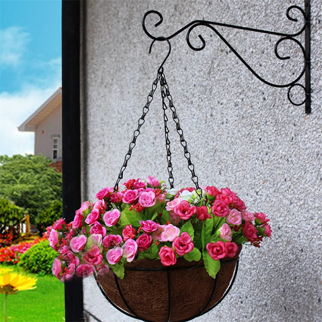 Gancho de hierro y ratán para colgar en la pared, para cestas de flores, artículos de decoración para exteriores, tipo colgante de pared.