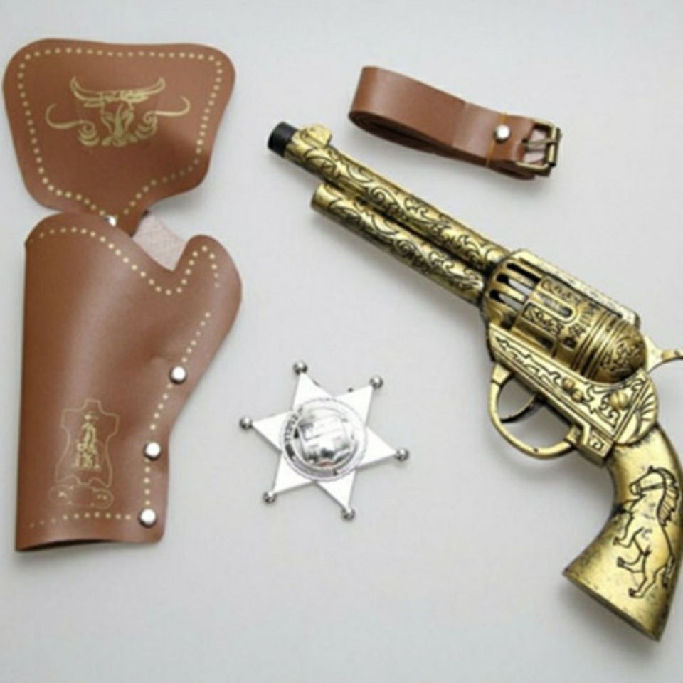 Accesorios de traje de samurai pistola de vaquero de oro plateado arma para niños juguete arma de vaquero occidental bufanda de revólver