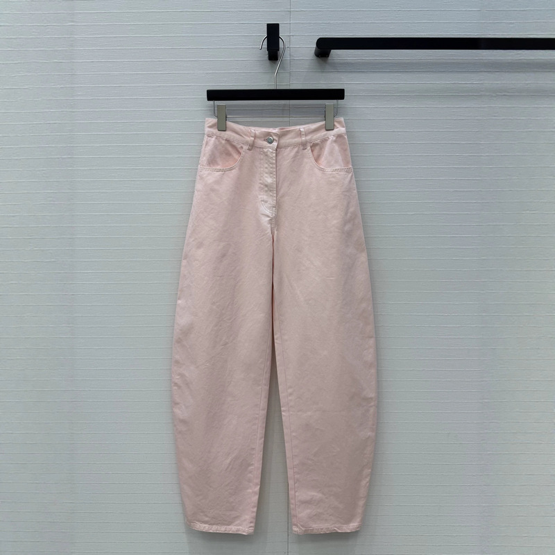 2026 Summer New Korean Style Sweet and Spicy Light Pink High-Waisted Loose Cropped Slimming Denim Pants