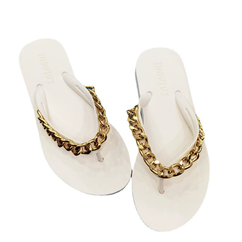 Fashionable summer flip flops, beach footwear, chain, slippers, city style, Korean style