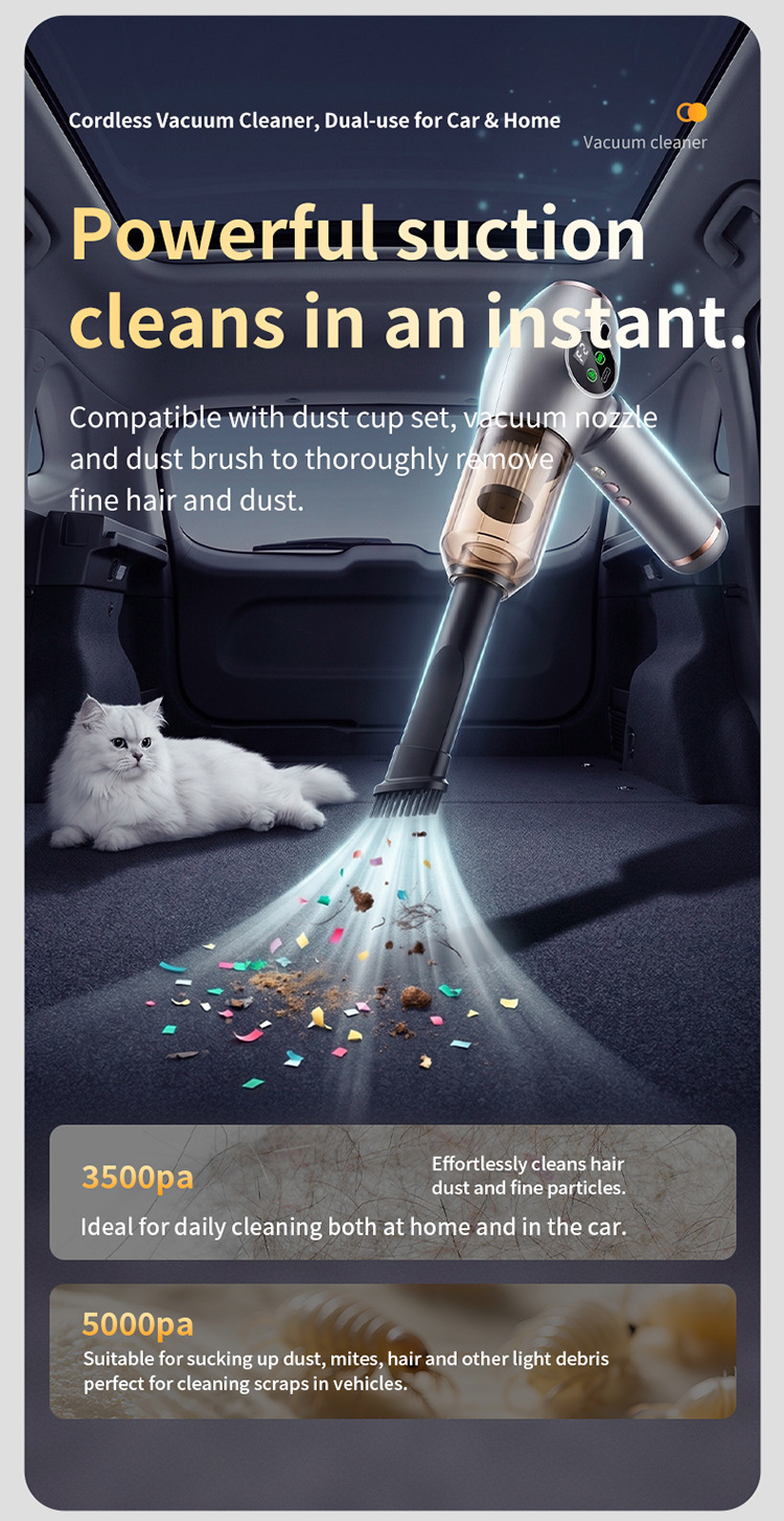 Car-mounted vacuum cleaner for cross-border use, long-lasting battery life, convenient cleaning and dust removal device, rechargeable handheld vacuum cleaner for home and car use
