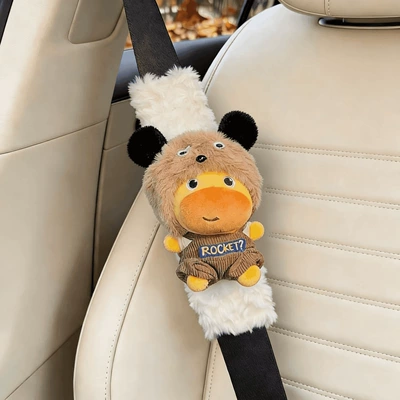 Capybara Lulu Car Seatbelt Shoulder Pads, a Pair of Couple's Seatbelt Anti-Wear Covers, Car Interior Decorations for Female Drivers (Seat belt shoulder pad) - r-letter-puppy-lulu-1-white-velvet-shoulder-pad