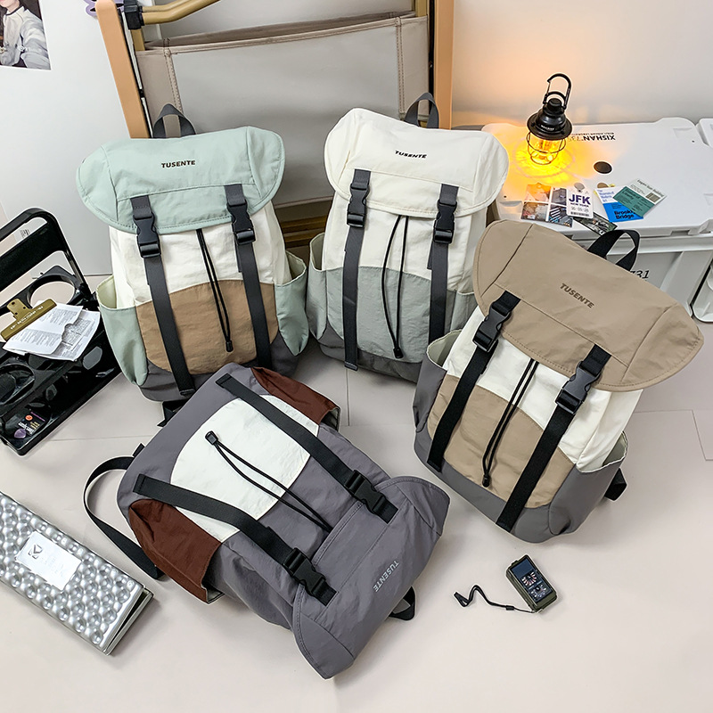 Outdoor Sports Backpack, Cross-Border New Fashion Color-Blocking Large-Capacity Backpack, Lightweight Water-Repellent Casual Mountaineering Bag