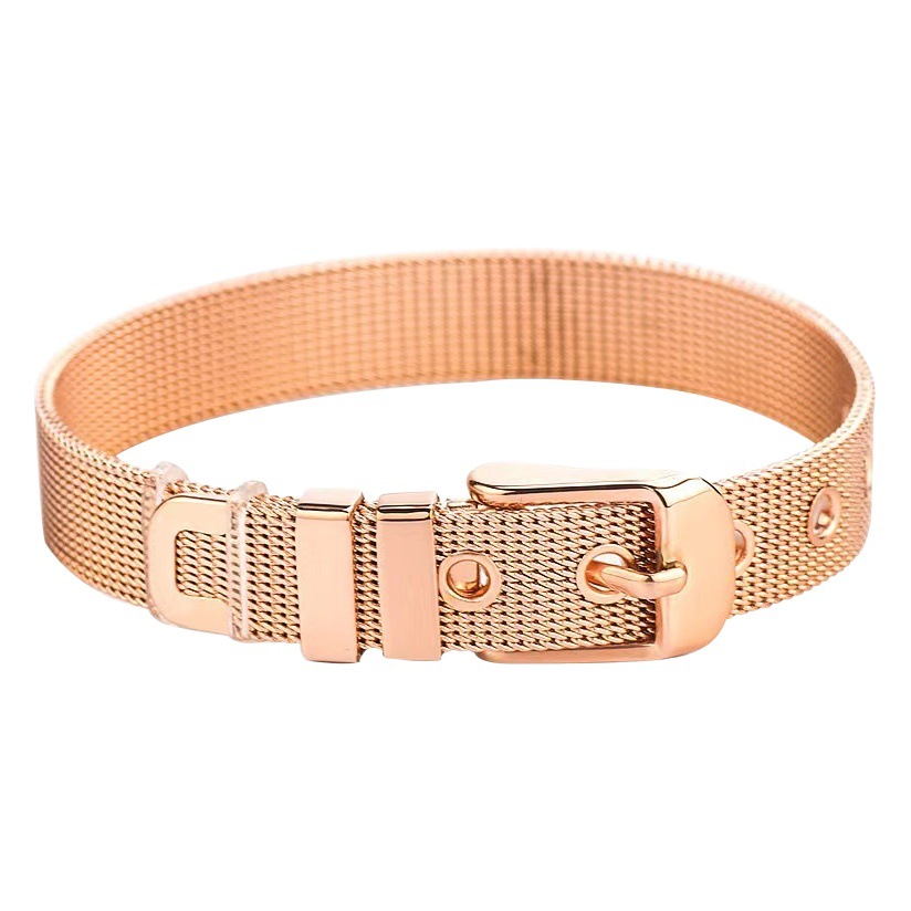 Pulsera de correa de malla chapada en oro Accesorios de muñeca de moda para hombres y mujeres Acero de titanio Personalidad Correa de reloj creativa Pulsera Pulsera Pulsera de acero de titanio